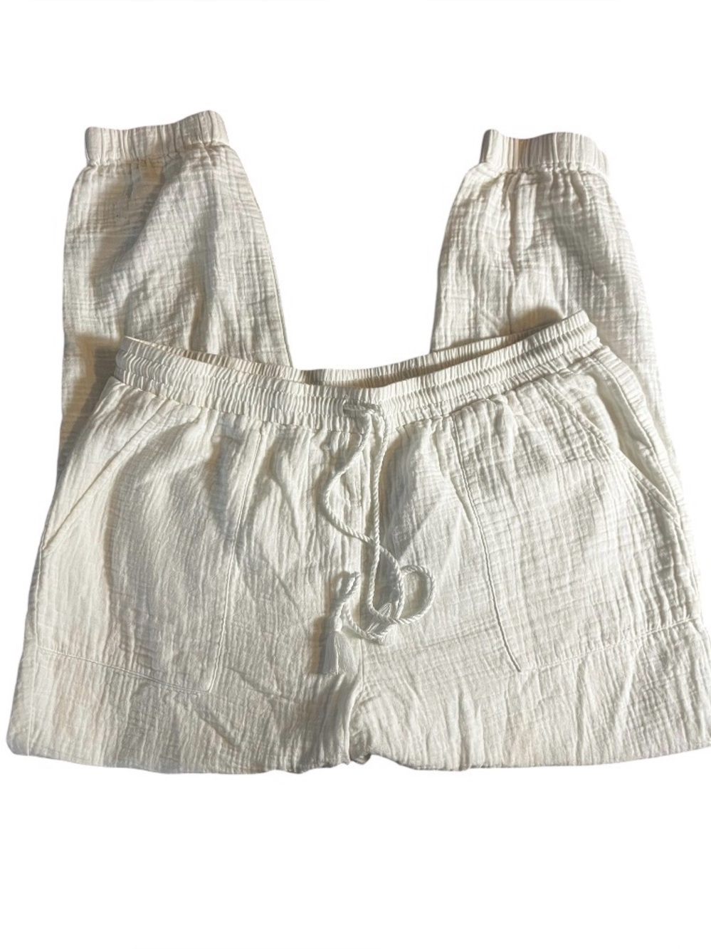 CAbi White Textured Elastic Waist Pants
